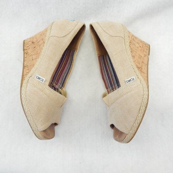 TOMS Womens Beige Peep Toe Wedges SIze 9.5 - Picture 7 of 9